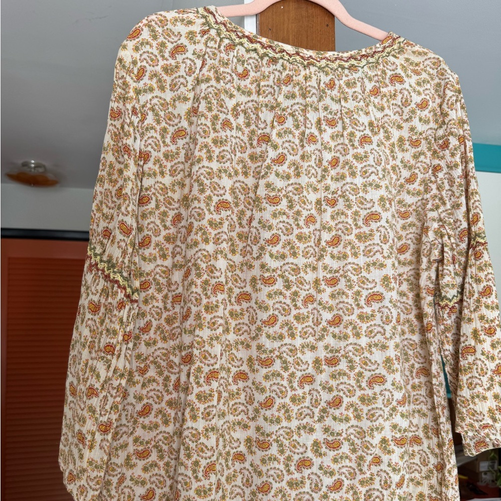 April Cornell Cream, Orange & Green Paisley Blouse with Embroidery - Picture 4 of 4